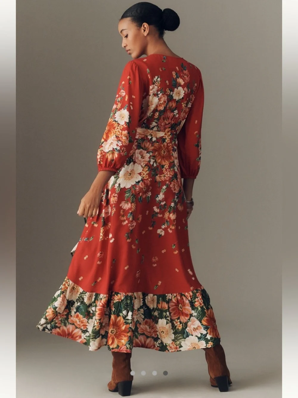 Farm Rio Long-Sleeve Floral Wrap Midi Dress - Sz XSP - Picture 4 of 9